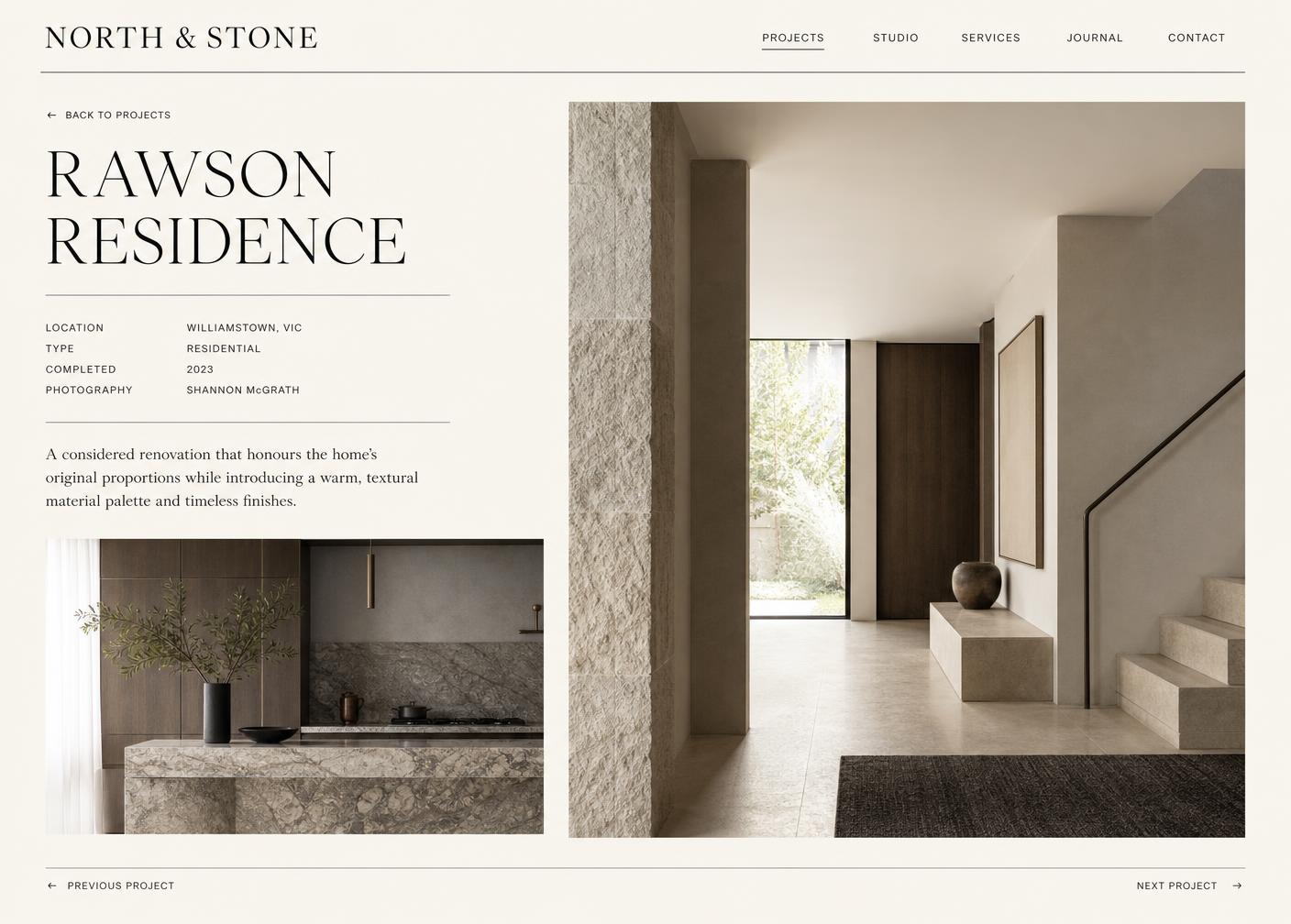 Close detail of navigation and call-to-action styling
